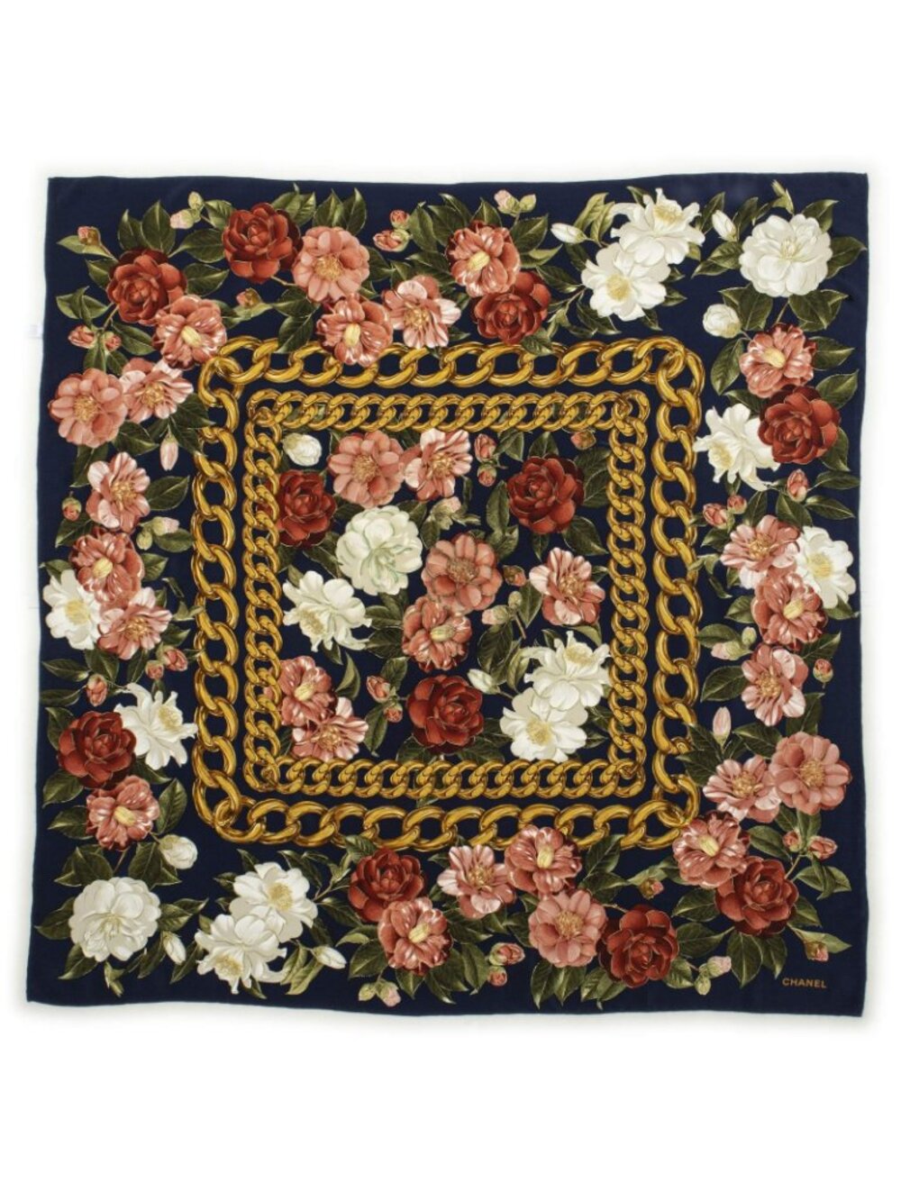 Chanel Scarf Navy Pink White Silk - Picture 2 of 5